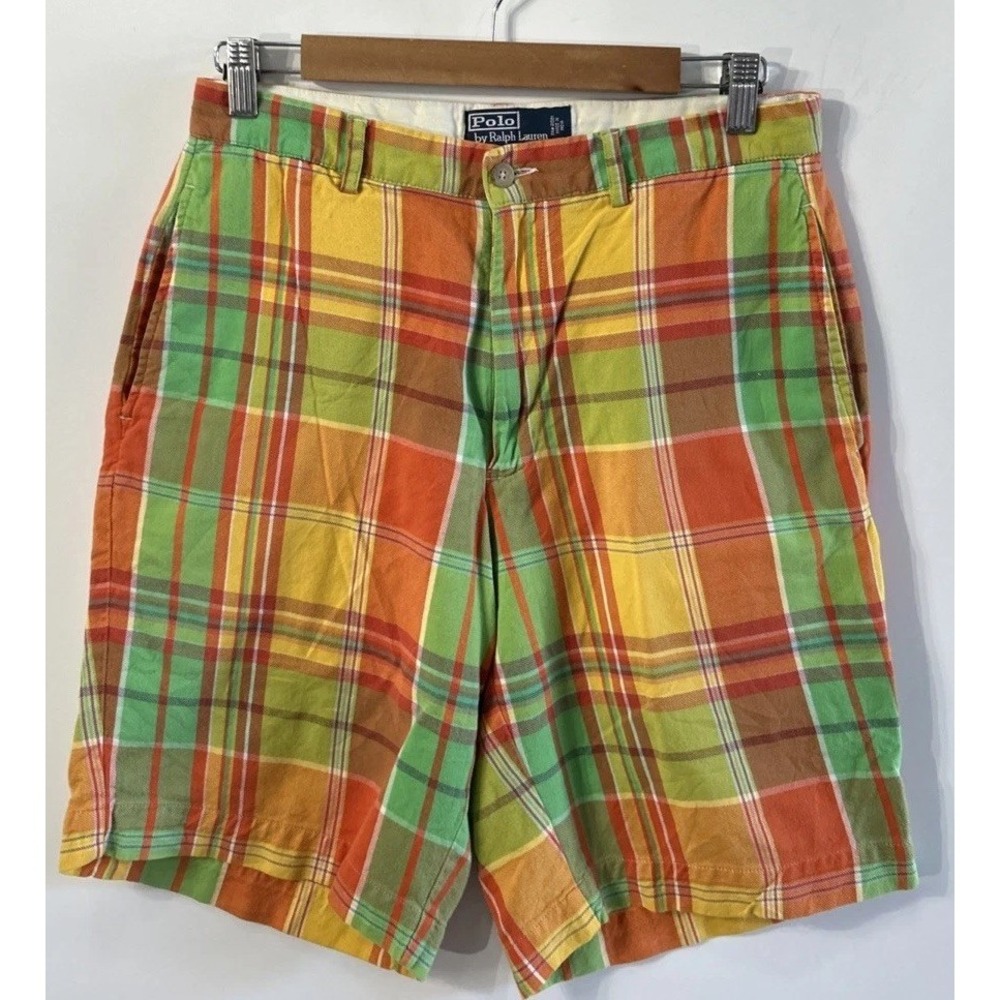 Mens Vintage Polo Ralph Chinos Made In India Cotton Madras Plaid Sz 30